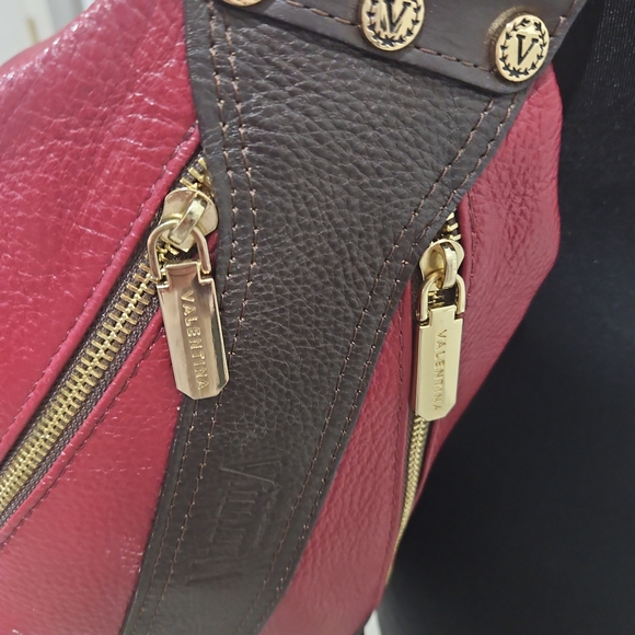 Valentina Red and Brown Leather Shoulder Bag - Picture 3 of 4